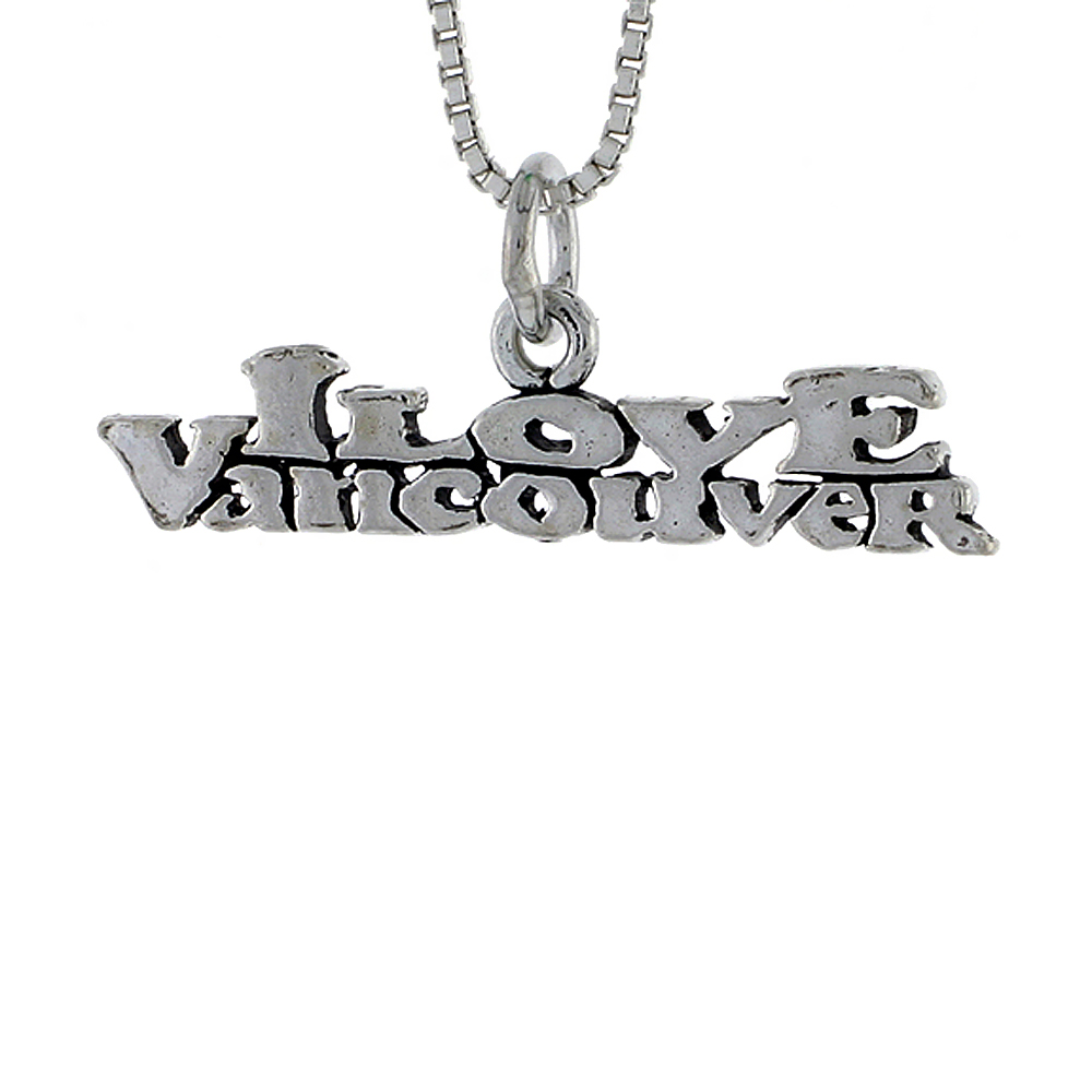 Sterling Silver I LOVE VANCOUVER Word Necklace on an 18 inch Box Chain