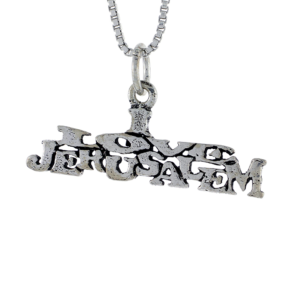 Sterling Silver I LOVE JERUSALEM Word Necklace on an 18 inch Box Chain