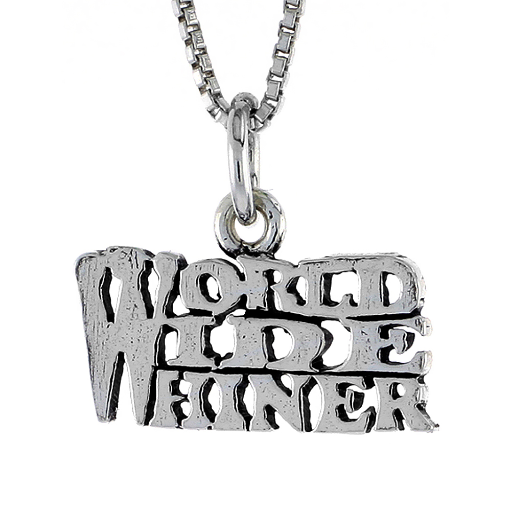 Sterling Silver WORLD WIDE WHINER Word Necklace on an 18 inch Box Chain