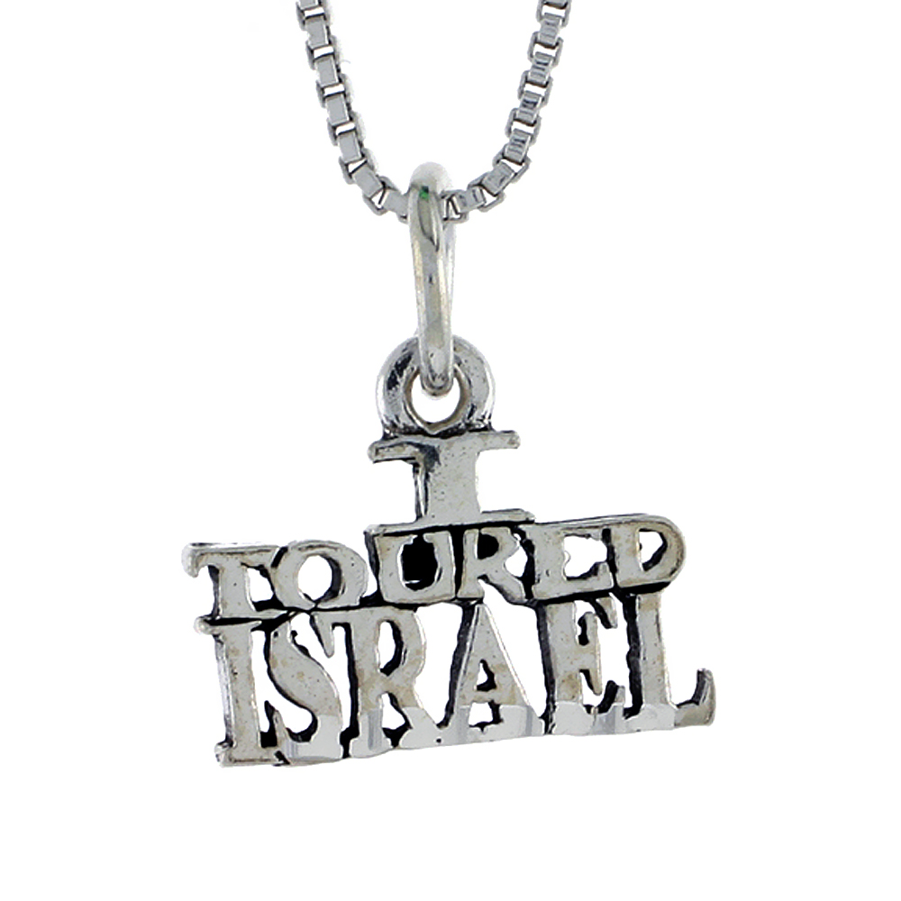 Sterling Silver I TOURED ISRAEL Word Necklace on an 18 inch Box Chain