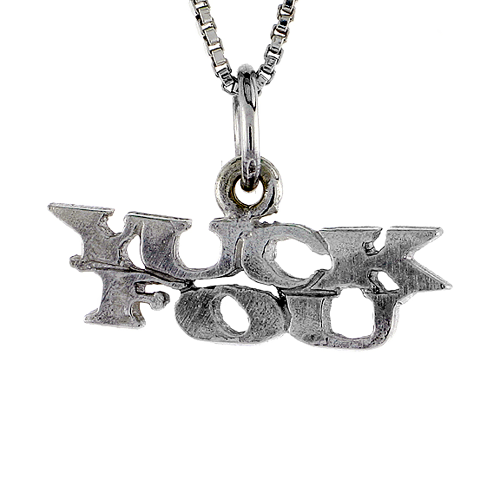 Sterling Silver YUCK FOU Word Necklace on an 18 inch Box Chain
