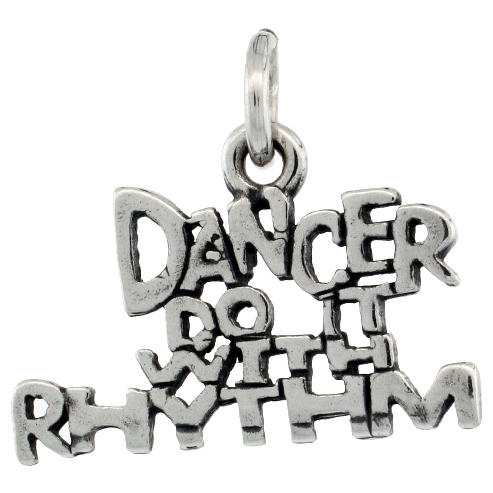 Sterling Silver DANCER DO IT WITH RHYTHM Word Necklace on an 18 inch Box Chain
