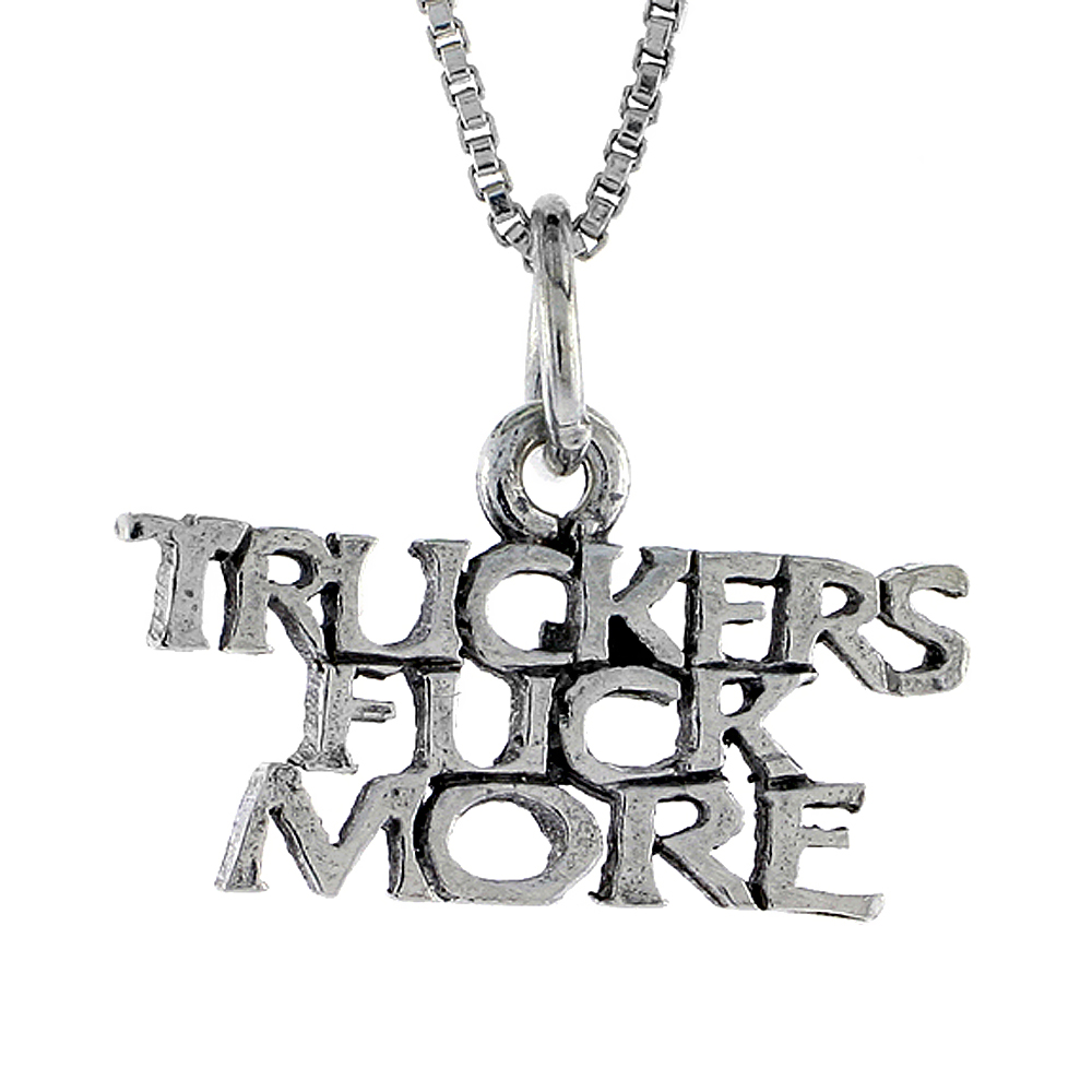 Sterling Silver TRUCKERS F. MORE Word Necklace on an 18 inch Box Chain