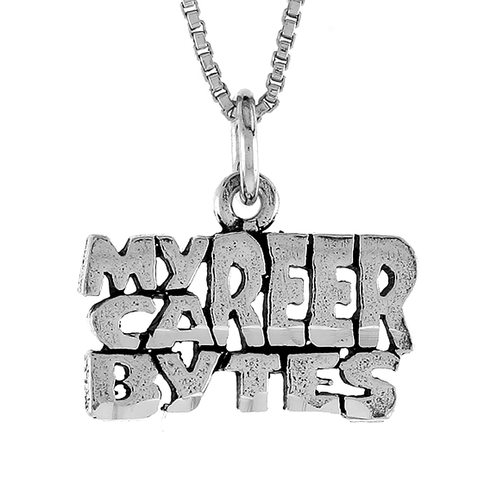 Sterling Silver MY CAREER BYTES Word Necklace on an 18 inch Box Chain
