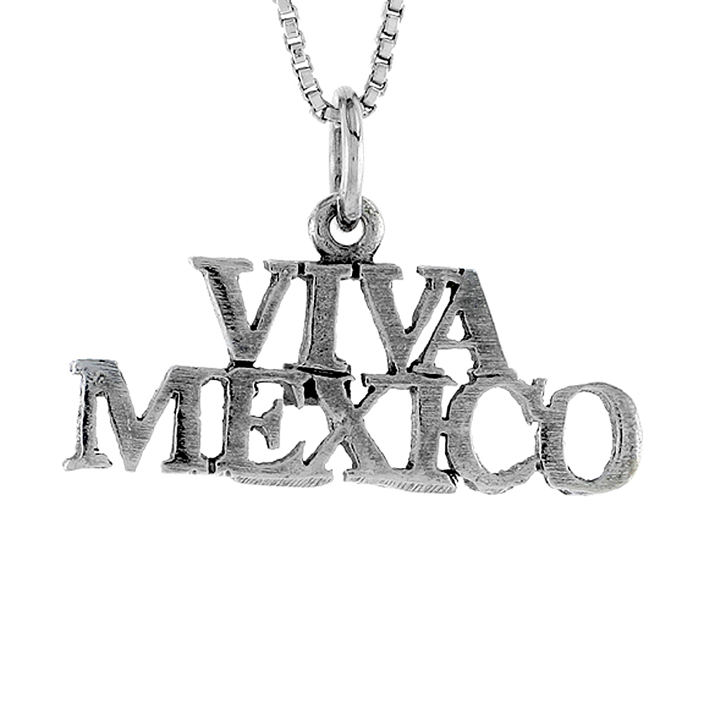 Sterling Silver VIVA MEXICO Word Necklace on an 18 inch Box Chain