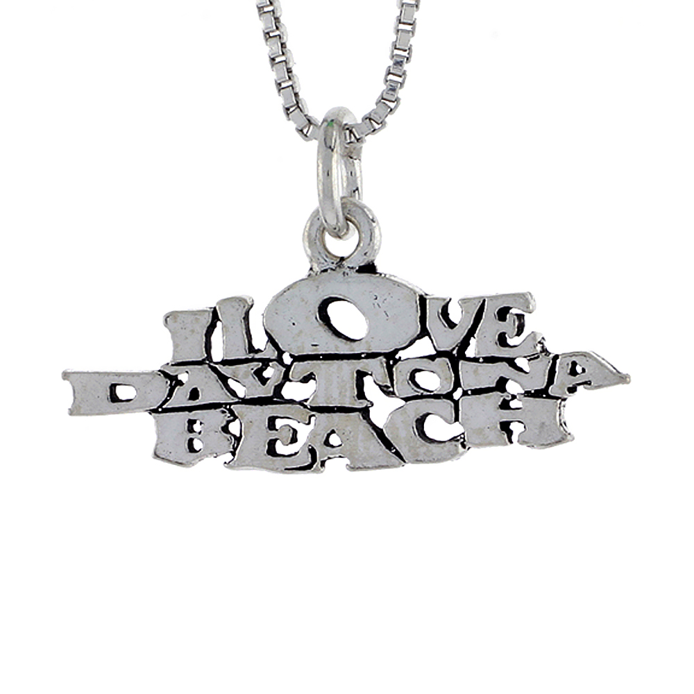 Sterling Silver I LOVE DAYTONA BEACH Word Necklace on an 18 inch Box Chain
