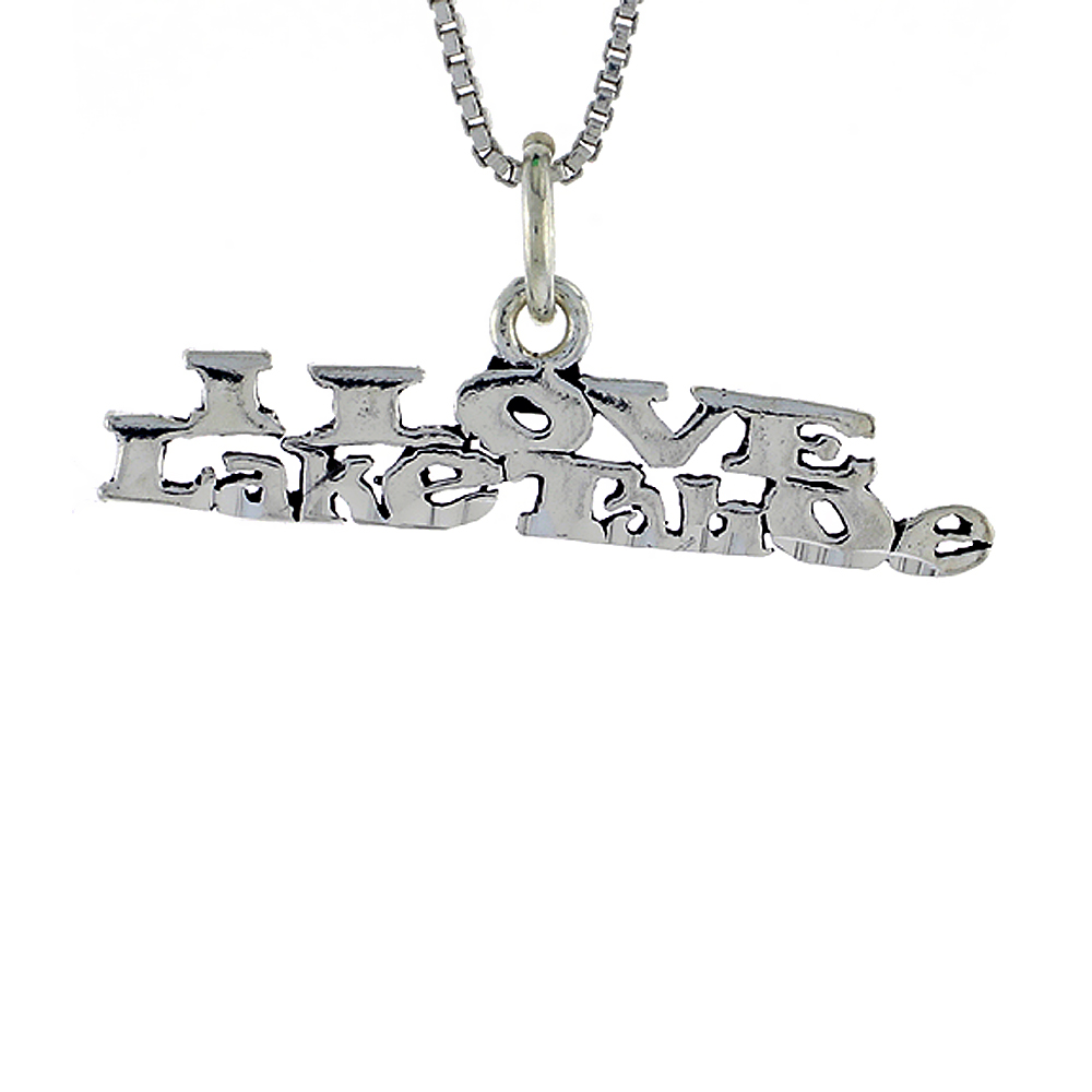 Sterling Silver I LOVE LAKE TAHOE Word Necklace on an 18 inch Box Chain