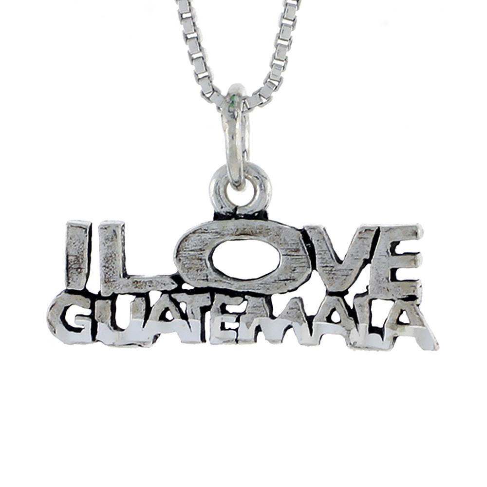 Sterling Silver I LOVE GUATEMALA Word Necklace on an 18 inch Box Chain