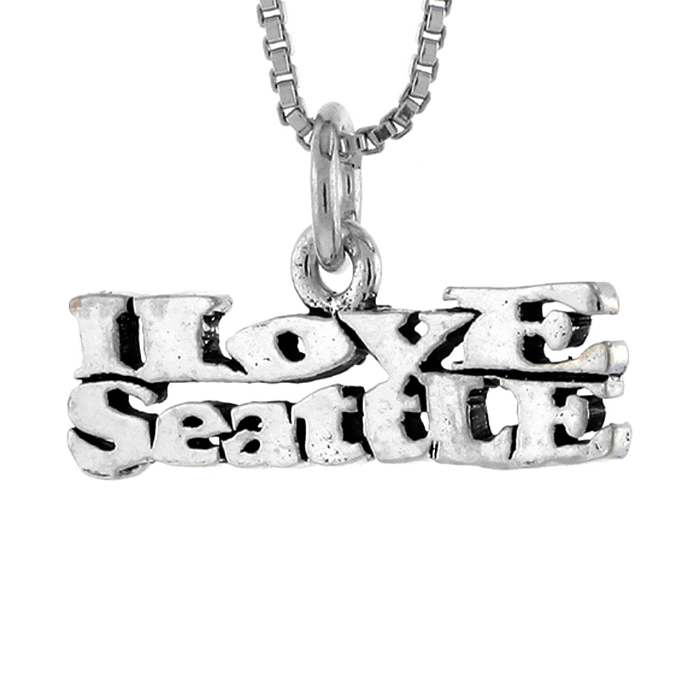 Sterling Silver I LOVE SEATTLE Word Necklace on an 18 inch Box Chain