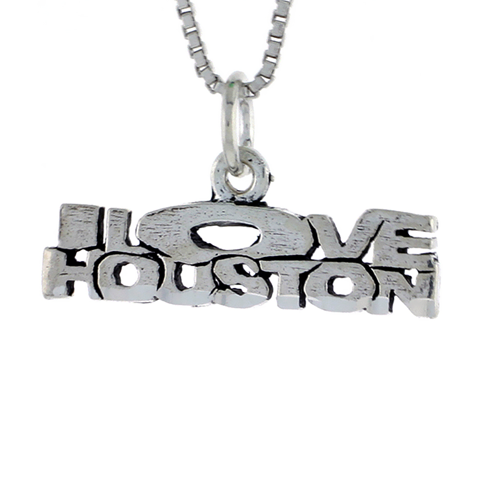 Sterling Silver I LOVE HOUSTON Word Necklace on an 18 inch Box Chain