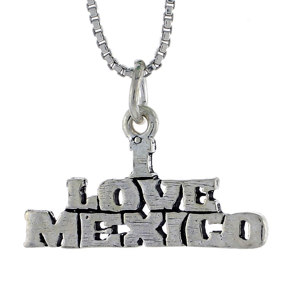 Sterling Silver I LOVE MEXICO Word Necklace on an 18 inch Box Chain