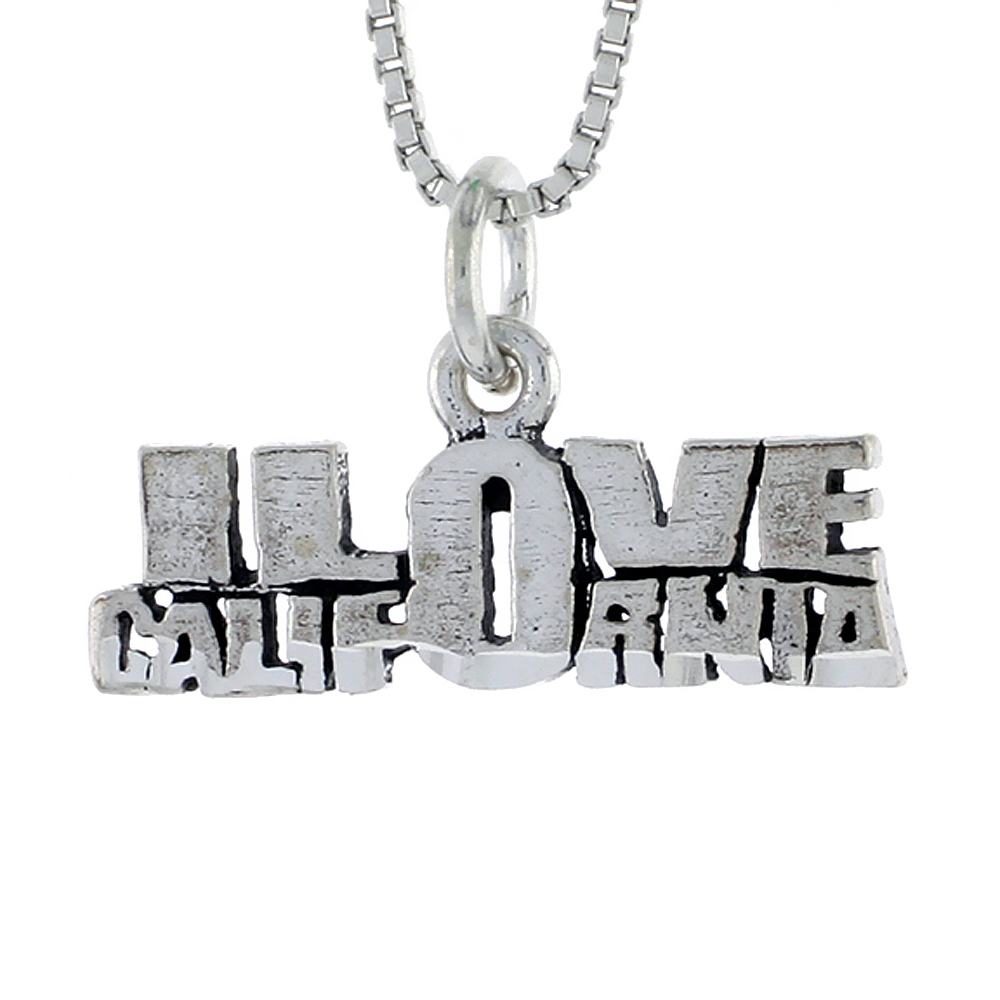 Sterling Silver I LOVE CALIFORNIA Word Necklace on an 18 inch Box Chain