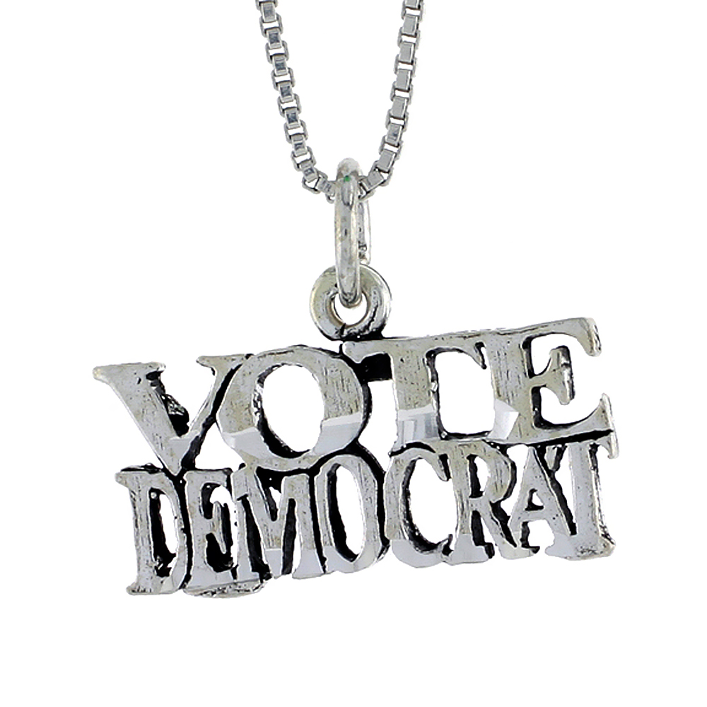 Sterling Silver VOTE DEMOCRAT Word Necklace on an 18 inch Box Chain
