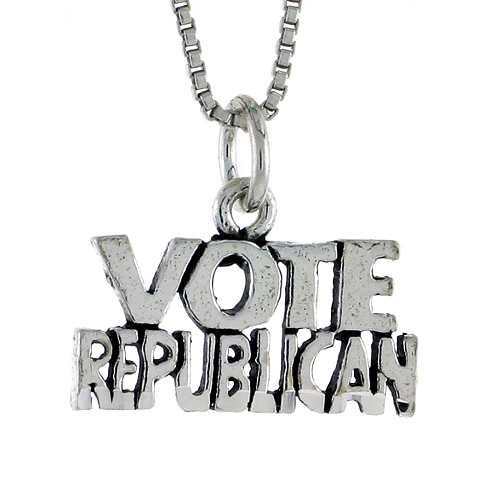 Sterling Silver VOTE REPUBLICAN Word Necklace on an 18 inch Box Chain