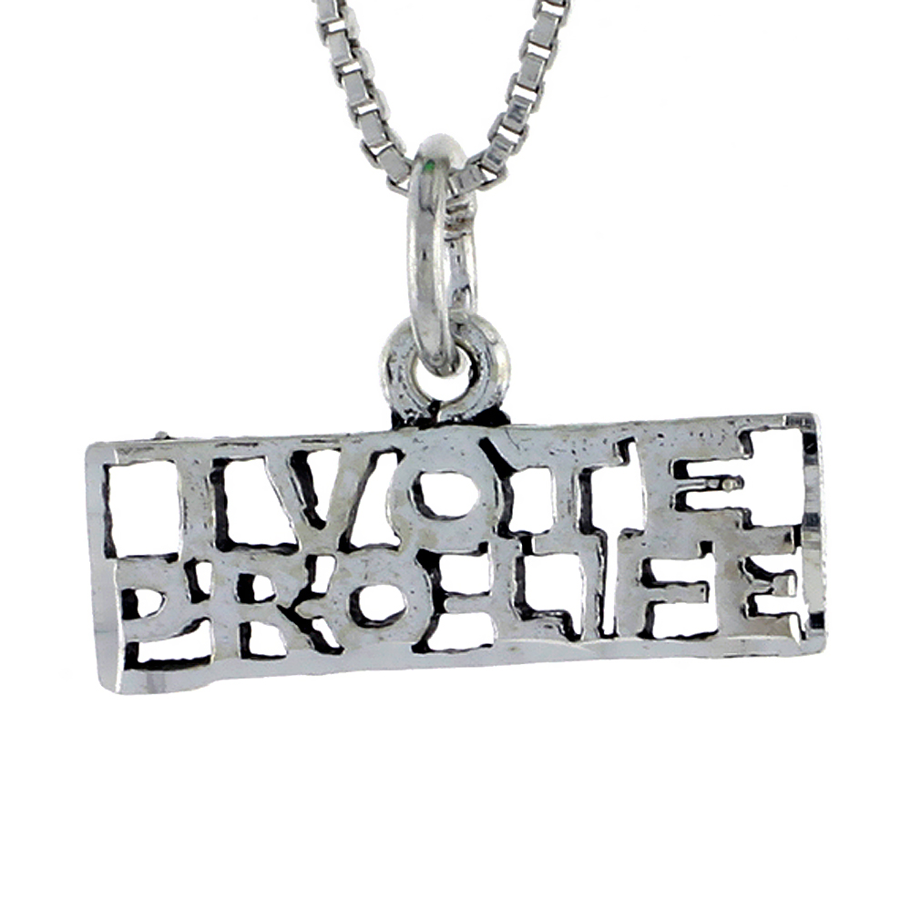 Sterling Silver I VOTE PRO-LIFE Word Necklace on an 18 inch Box Chain