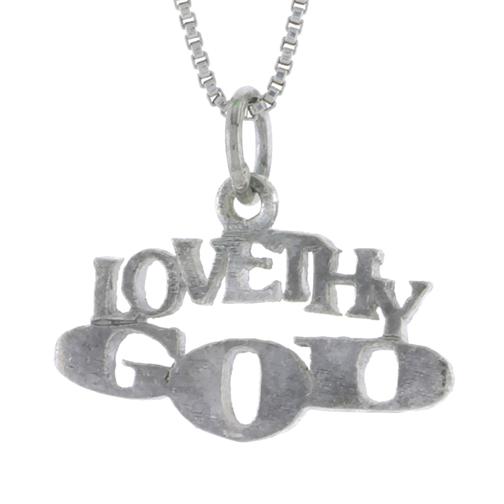 Sterling Silver LOVE THY GOD Word Necklace on an 18 inch Box Chain