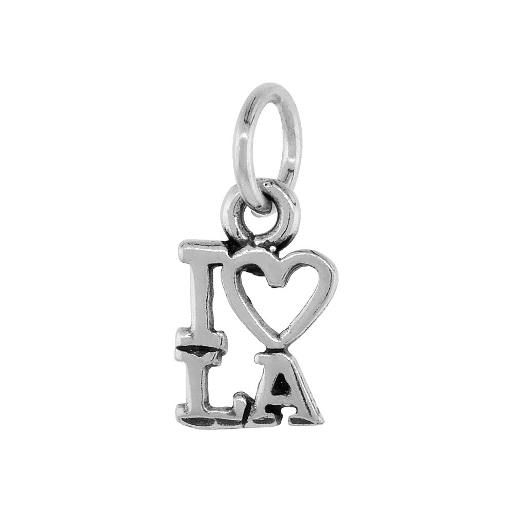 Sterling Silver I LOVE LA Word Necklace on an 18 inch Box Chain