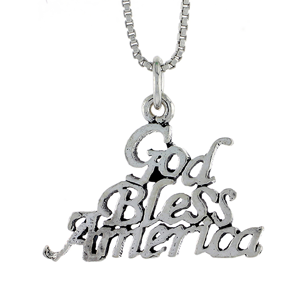 Sterling Silver GOD BLESS AMERICA Word Necklace on an 18 inch Box Chain