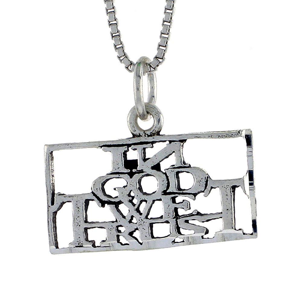 Sterling Silver IN GOD WE TRUST Word Necklace on an 18 inch Box Chain