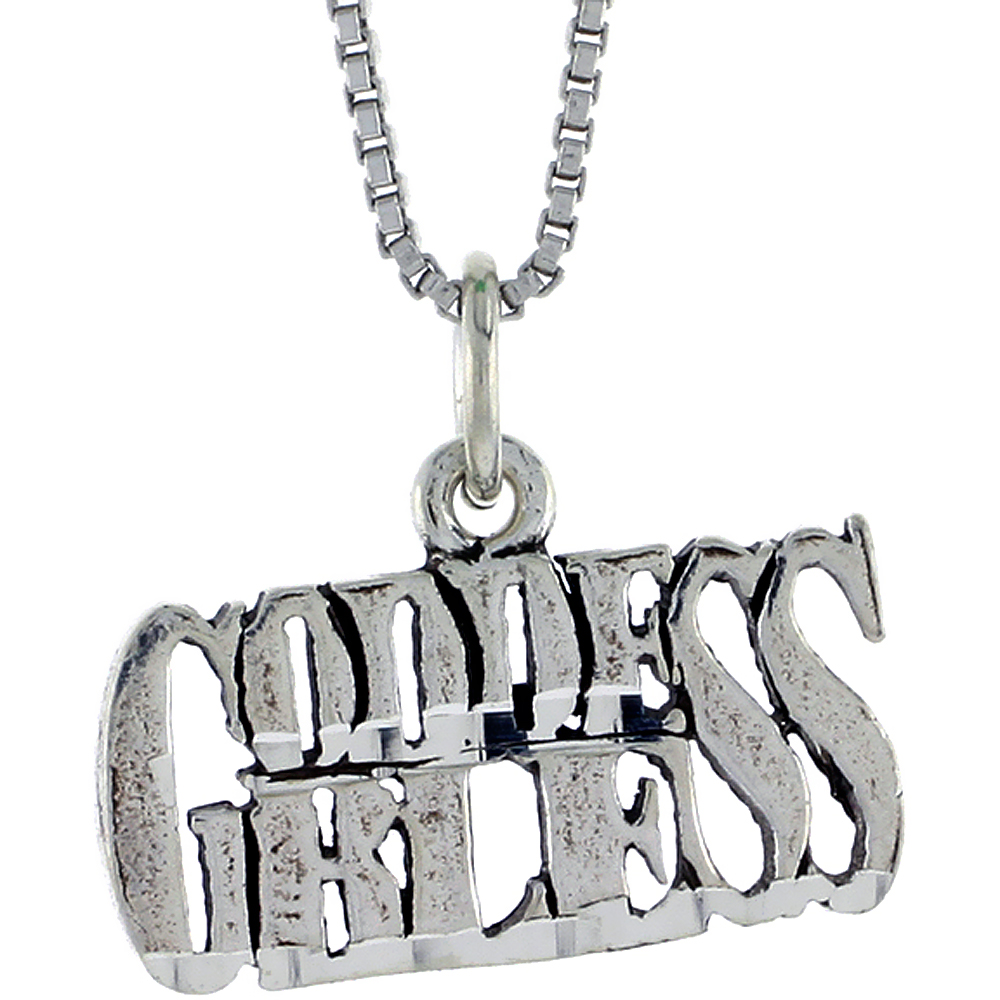 Sterling Silver GODDESS BLESS Word Necklace on an 18 inch Box Chain