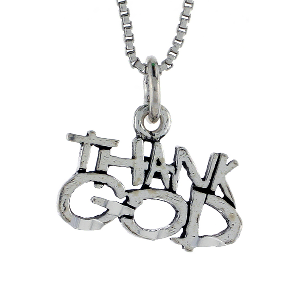 Sterling Silver THANK GOD Word Necklace on an 18 inch Box Chain