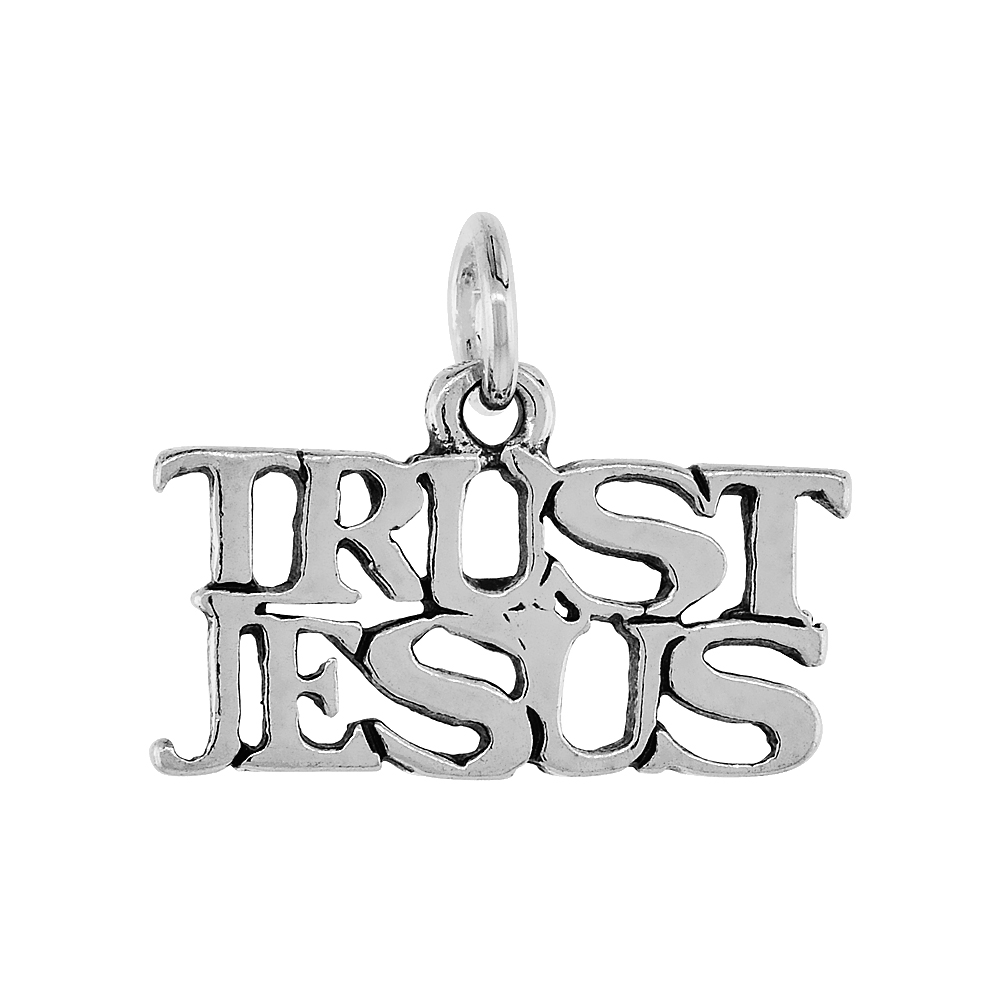 Sterling Silver TRUST JESUS Word Necklace on an 18 inch Box Chain
