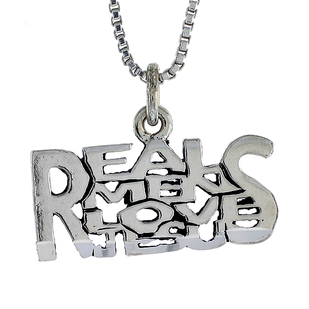 Sterling Silver REAL MEN LOVE JESUS Word Necklace on an 18 inch Box Chain