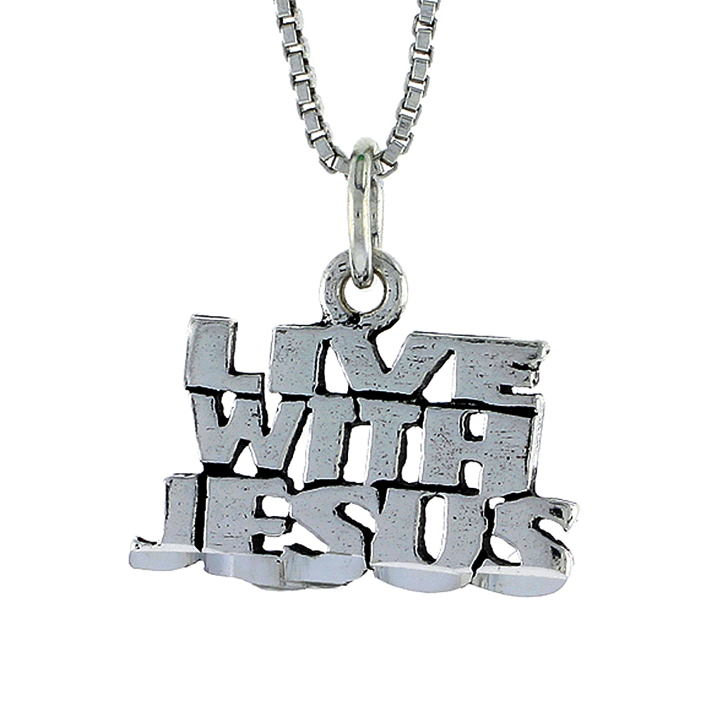 Sterling Silver LIVE WITH JESUS Word Necklace on an 18 inch Box Chain
