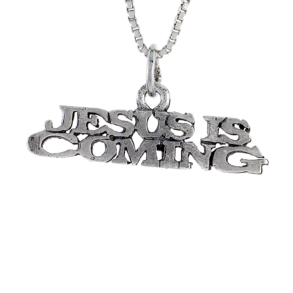 Sterling Silver JESUS IS COMING Word Necklace on an 18 inch Box Chain