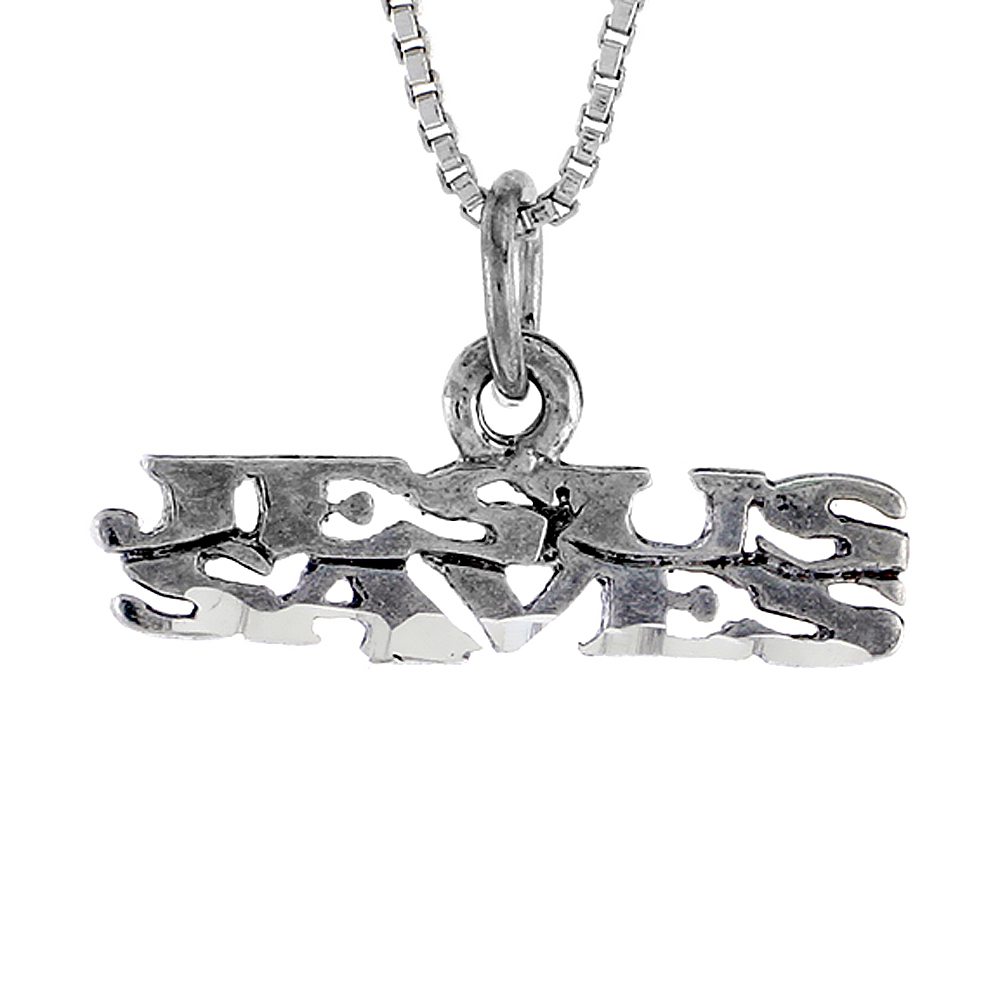 Sterling Silver JESUS SAVES Word Necklace on an 18 inch Box Chain