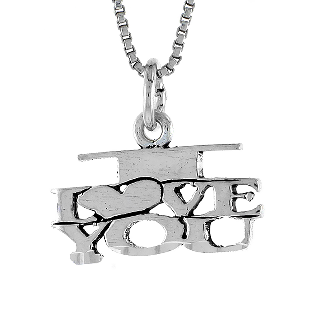 Sterling Silver I LOVE YOU Word Necklace on an 18 inch Box Chain