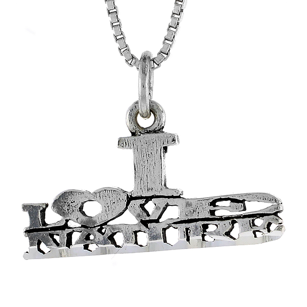 Sterling Silver I LOVE NATURE Word Necklace on an 18 inch Box Chain