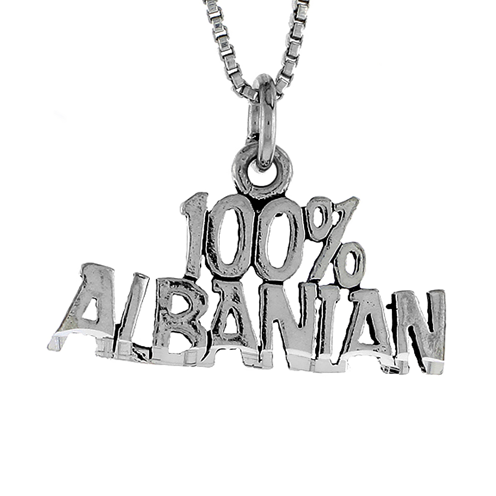Sterling Silver 100% ALBANIAN Word Necklace on an 18 inch Box Chain