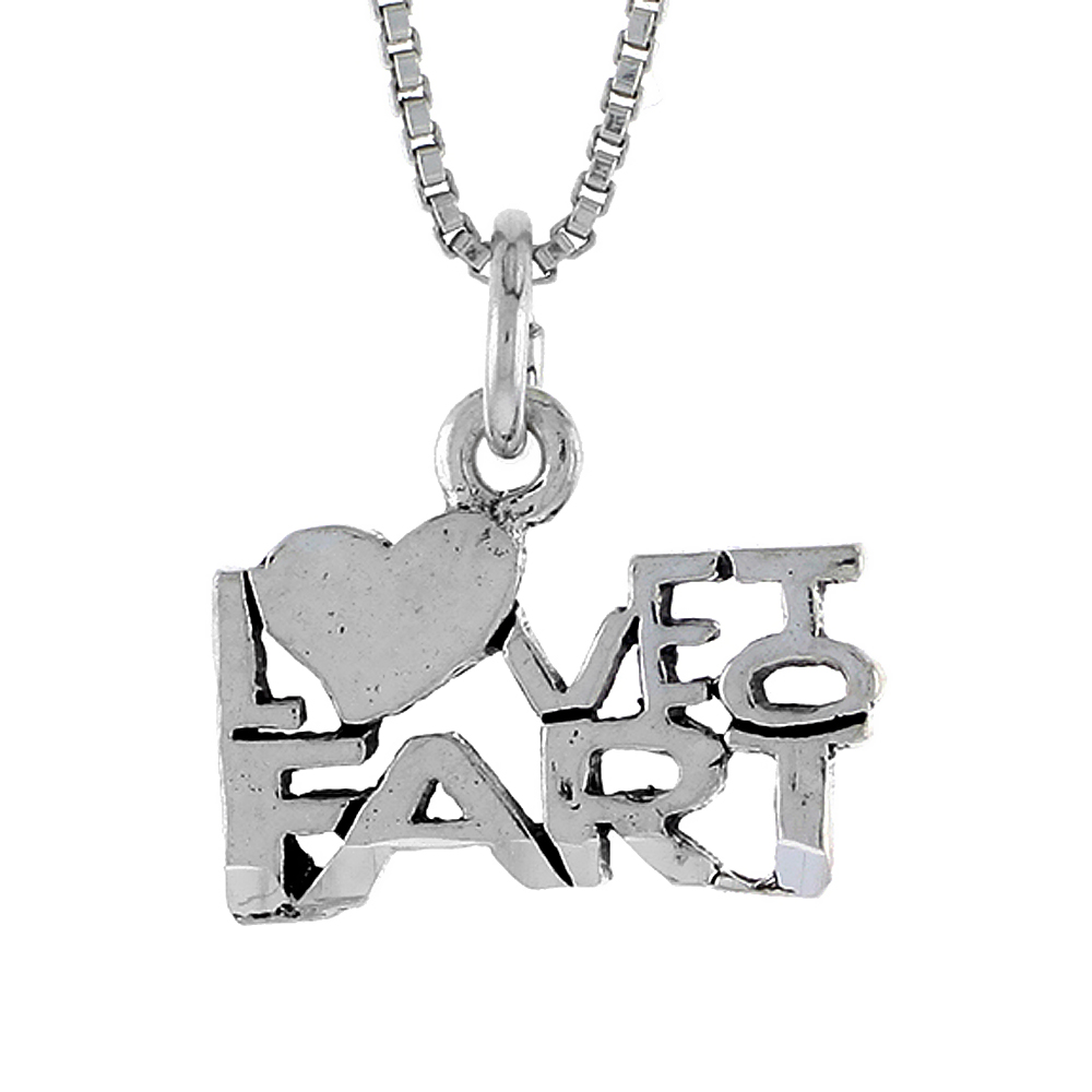 Sterling Silver LOVE TO FART Word Necklace on an 18 inch Box Chain