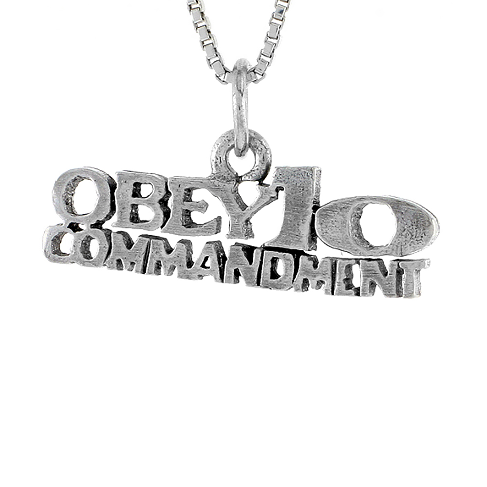 Sterling Silver OBEY 10 COMMANDMENTS Word Necklace on an 18 inch Box Chain