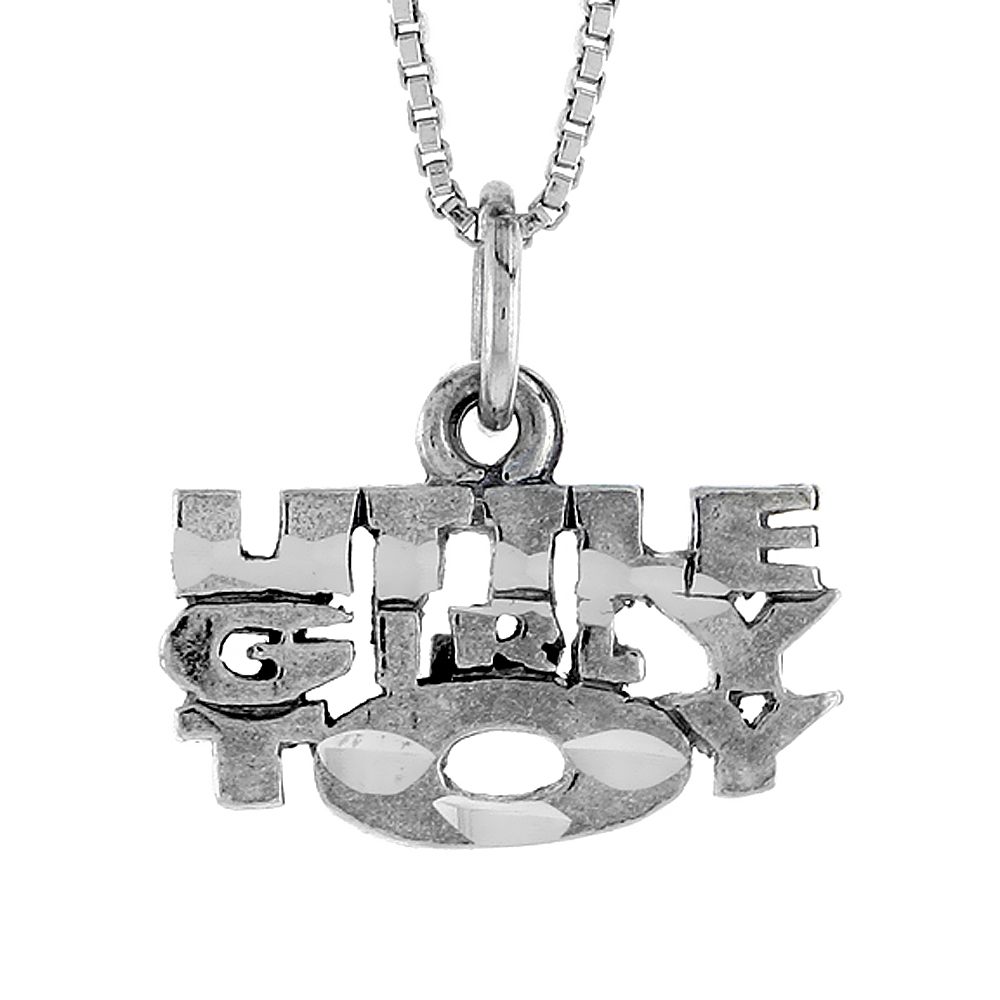 Sterling Silver LITTLE GIRLY TOY Word Necklace on an 18 inch Box Chain