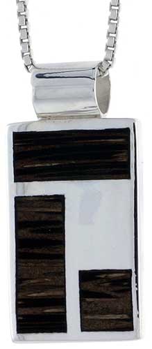 Sterling Silver Rectangular Slider Pendant, w/ Ancient Wood Inlay, 3/4&quot; (19 mm) tall, w/ 18&quot; Thin Snake Chain