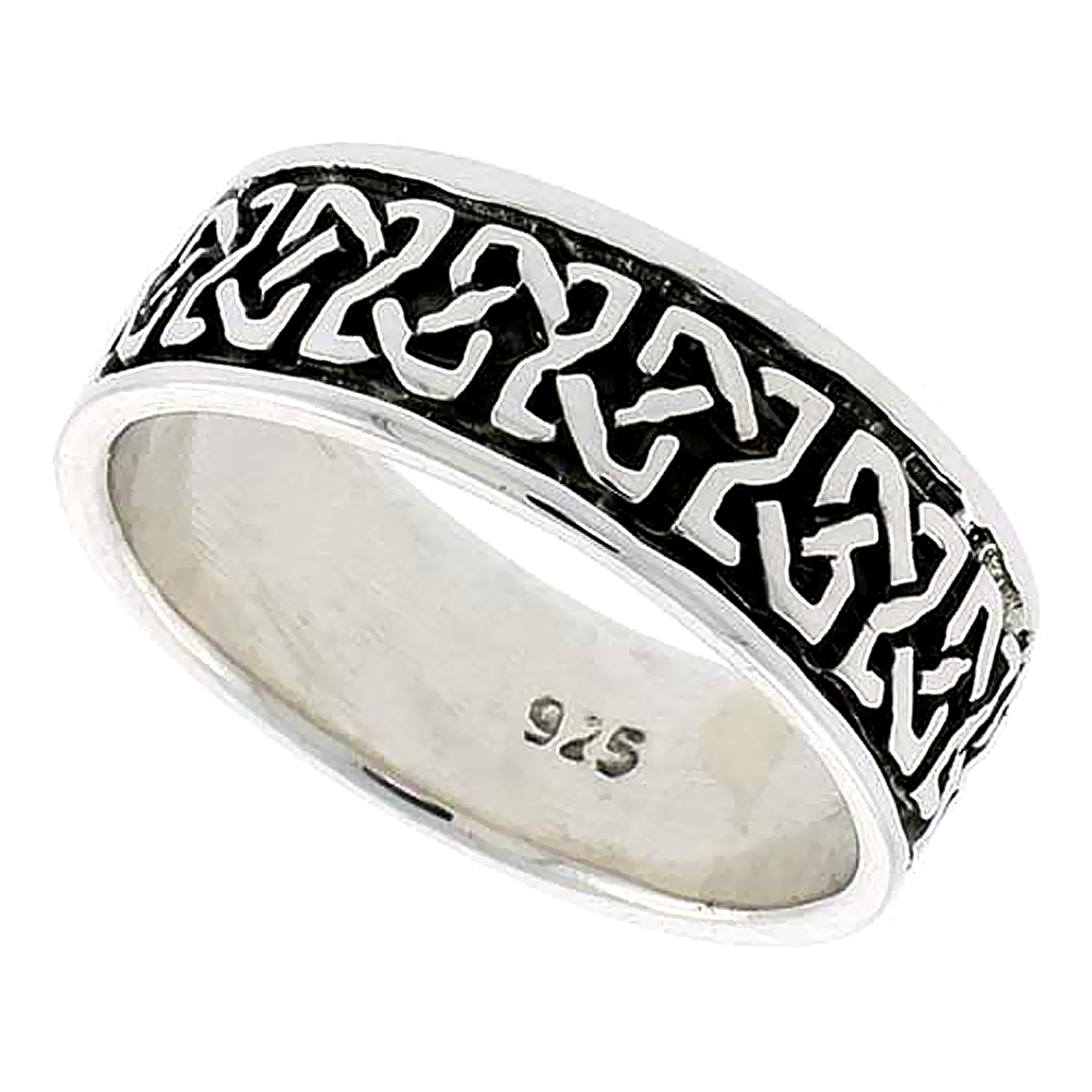 Sterling Silver Celtic Knot Ring Wedding Band Thumb Ring 5/16 inch wide, sizes 9-14