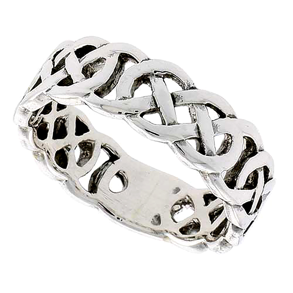 Sterling Silver Celtic Knot Ring flat Wedding Band Thumb Ring 1/4 inch wide, sizes 9-14