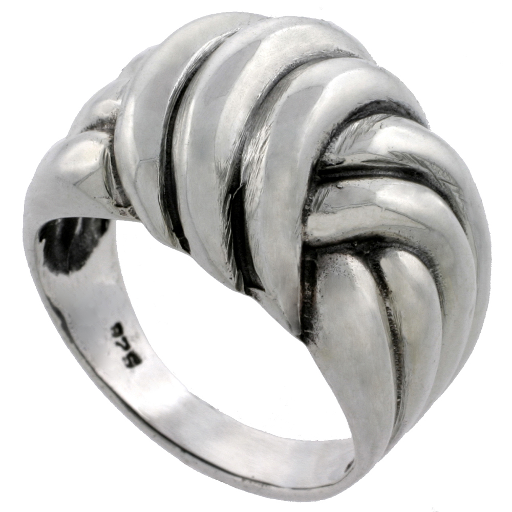 Sterling Silver Rope Wrapped Dome Ring 3/4 inch wide , sizes 6 - 13