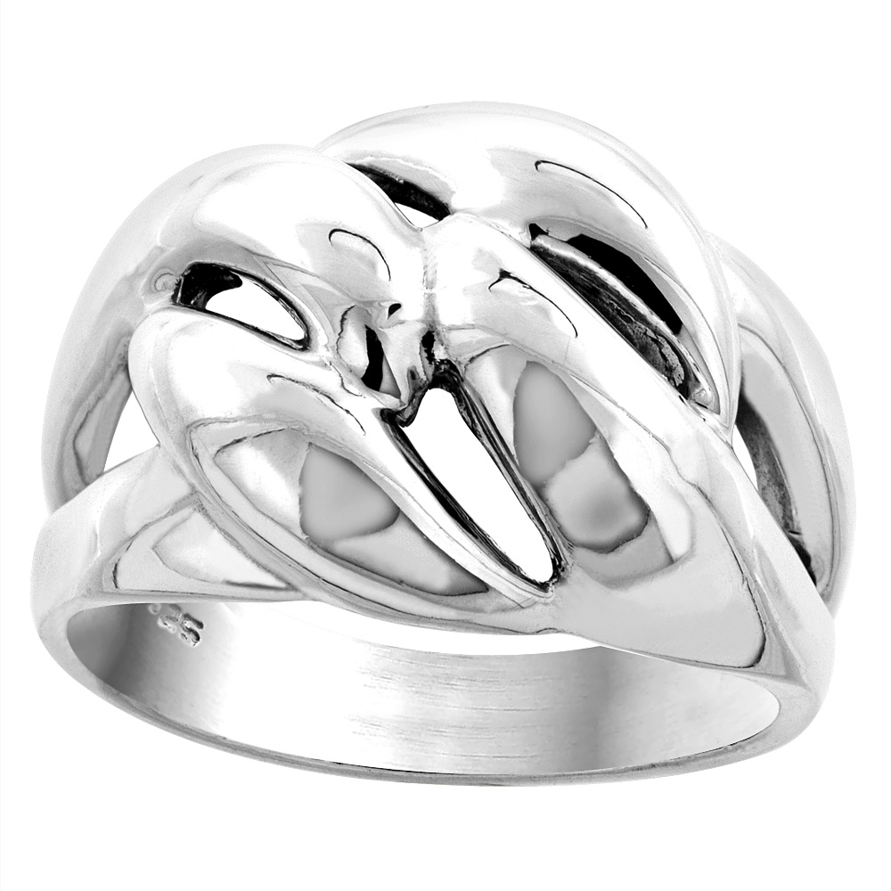 Sterling Silver Domed Love Knot Ring 5/8 inch wide, sizes 5 - 14