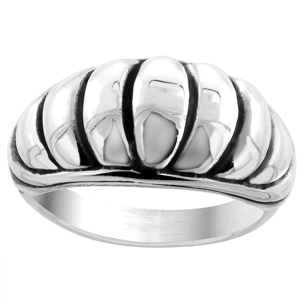Sterling Silver Scalloped Domed Ring 1/2 inch wide, sizes 5 - 13