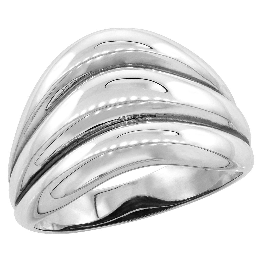 Sterling Silver Scalloped Dome Ring 7/16 inch wide, sizes 5 - 14