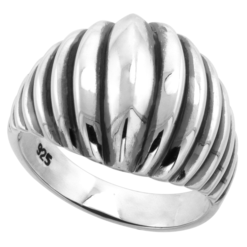 Sterling Silver Scalloped High Dome Ring 5/8 inch wide, sizes 6 - 14