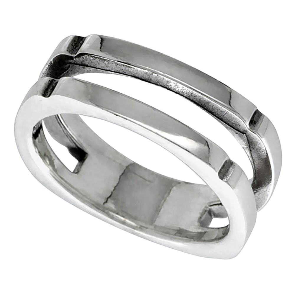 Sterling Silver Double Stack Ring 3/8 inch wide, sizes 6 - 12