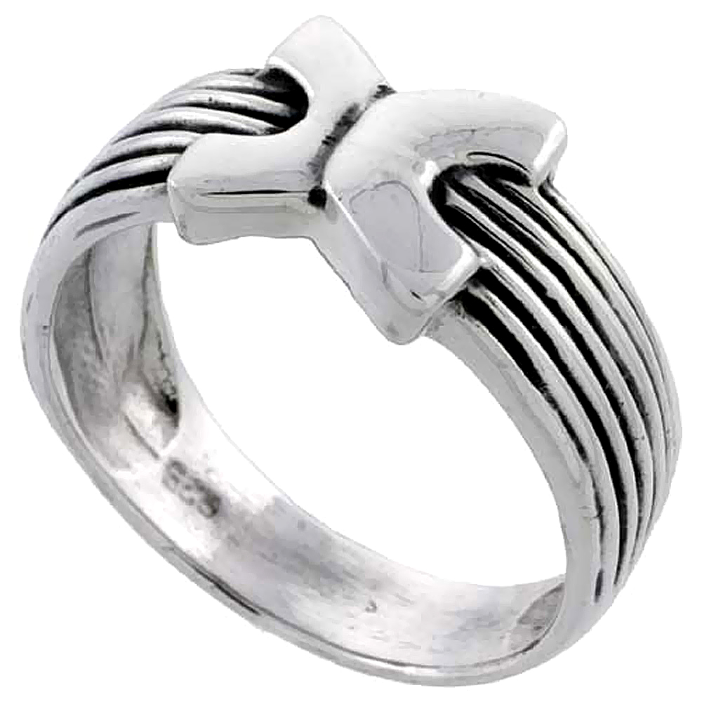 Sterling Silver Striped Ring 3/8 inch wide, sizes 5 - 14