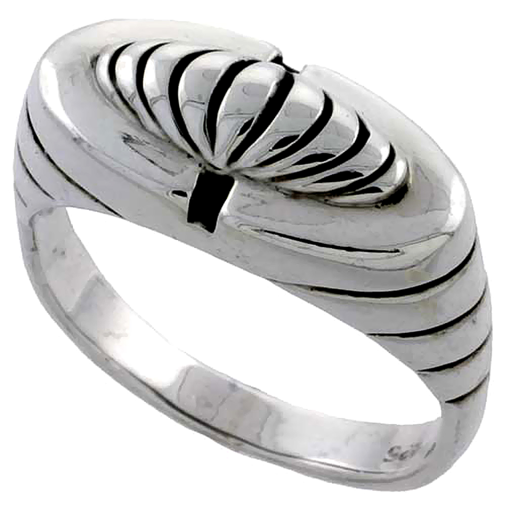 Sterling Silver Striped Dome Ring 3/8 inch wide, sizes 4 - 14