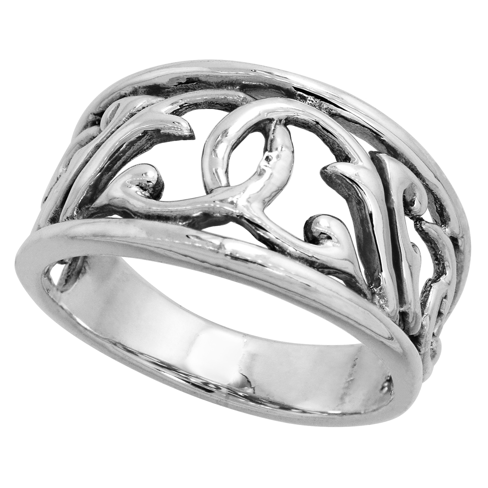 Sterling Silver Floral Ring 1/2 inch wide, sizes 6 - 10