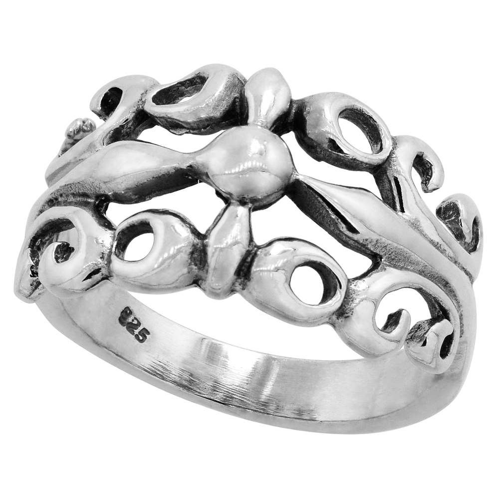 Sterling Silver Floral Vine Ring 7/16 inch wide, sizes 5 - 10