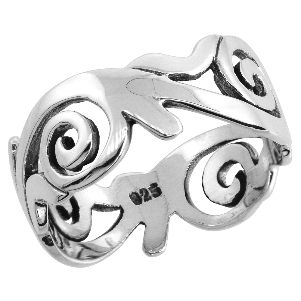 Sterling Silver Swirl Ring 3/8 inch wide, sizes 6 - 11